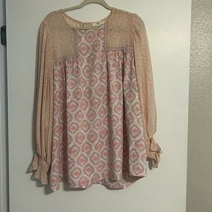 Pink Long Sleeve Two Print Blouse